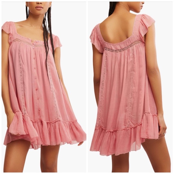 Free People Dresses & Skirts - Free People Olivia Gauze Babydoll Dress in Flamingo Pink Size SM $128 MSRP NWT